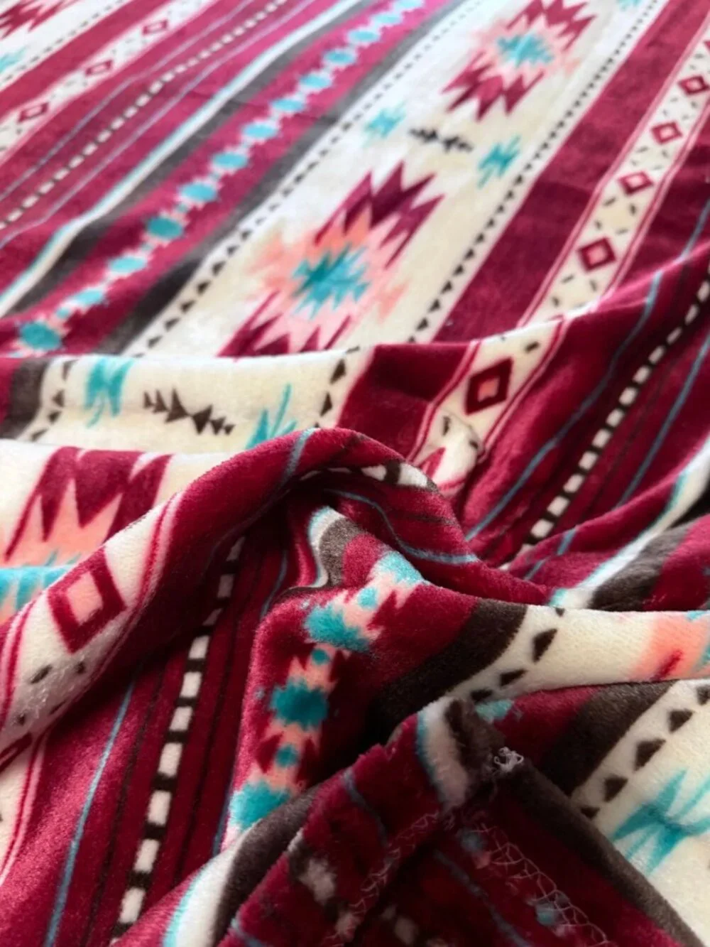 Burgundy Southwestern Stripe Aztec Tribal Throw Blanket - Home Bedding